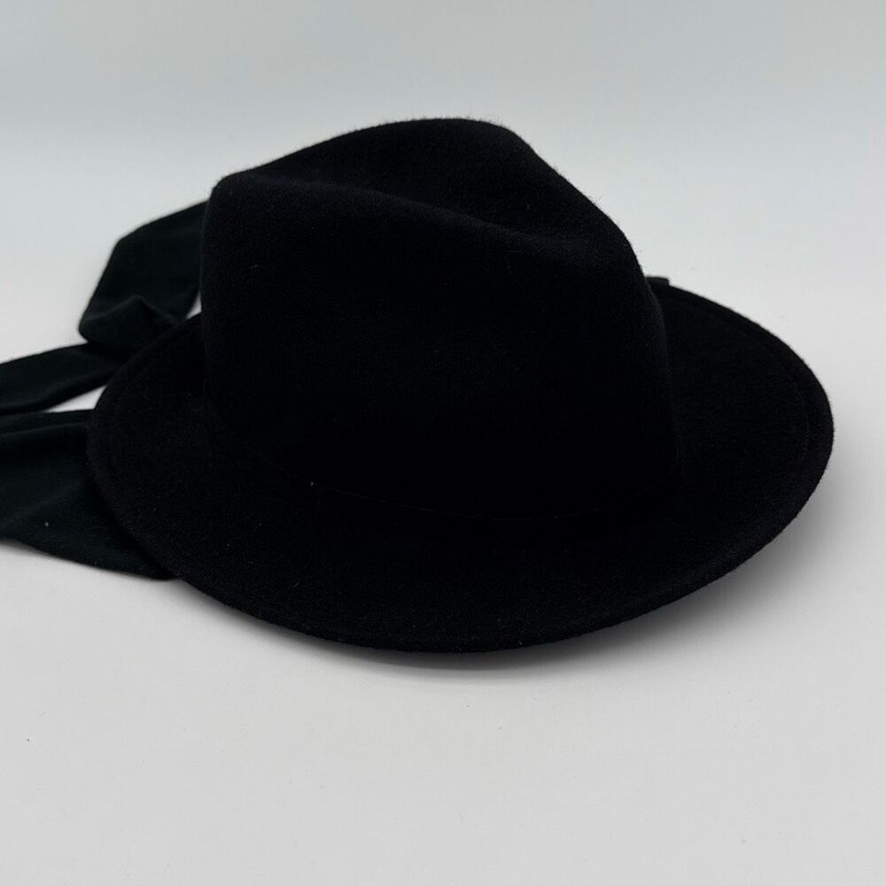 Vintage 1990s Black Wool Hat With Attached Scarf Women’s Medium Retro Winter Cap